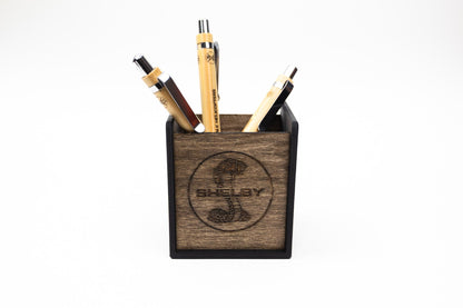 Pen Holder With Laser Engraved Wood | Custom Office Gift
