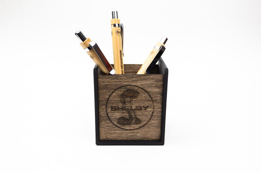 Pen Holder With Laser Engraved Wood | Custom Office Gift