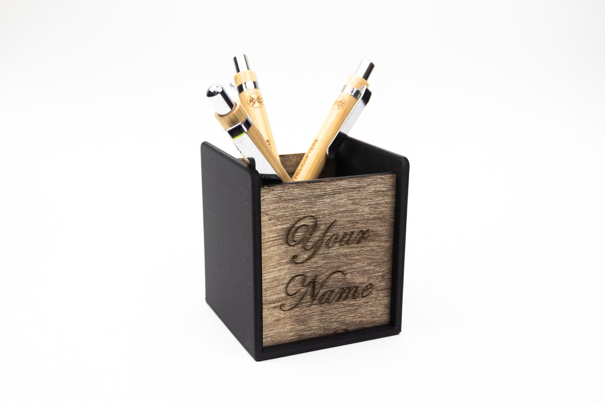 Pen Holder With Laser Engraved Wood | Custom Office Gift