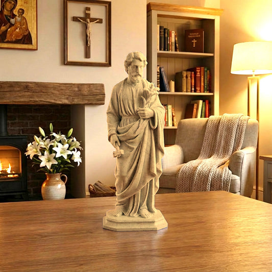 Saint Joseph Holding Lilies Statue | Wood-Like Finishing Texture