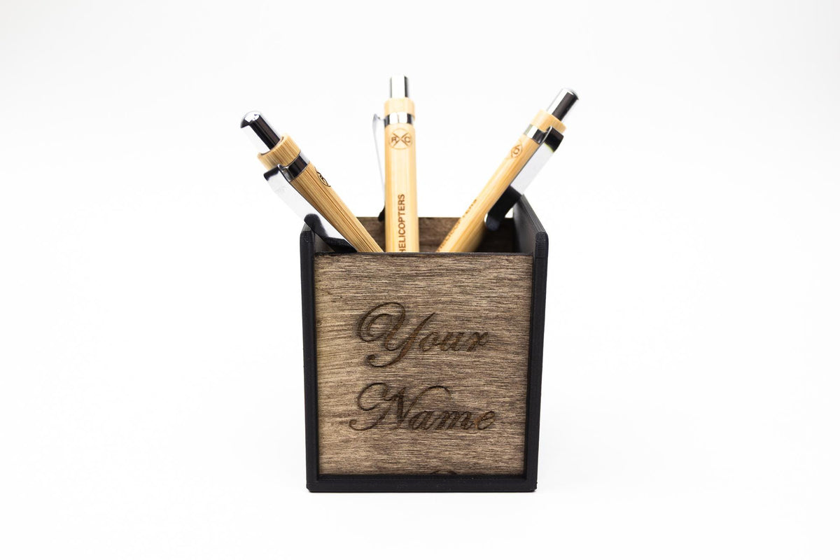 Pen Holder With Laser Engraved Wood | Custom Office Gift