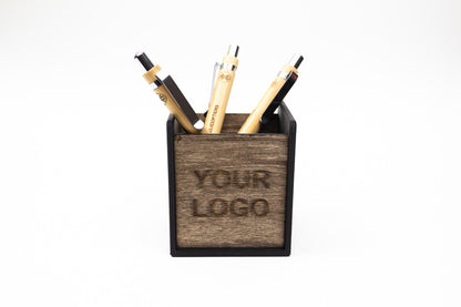 Pen Holder With Laser Engraved Wood | Custom Office Gift