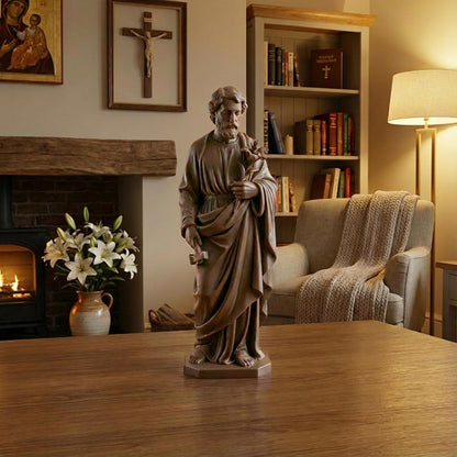 Saint Joseph Holding Lilies Statue | Wood-Like Finishing Texture