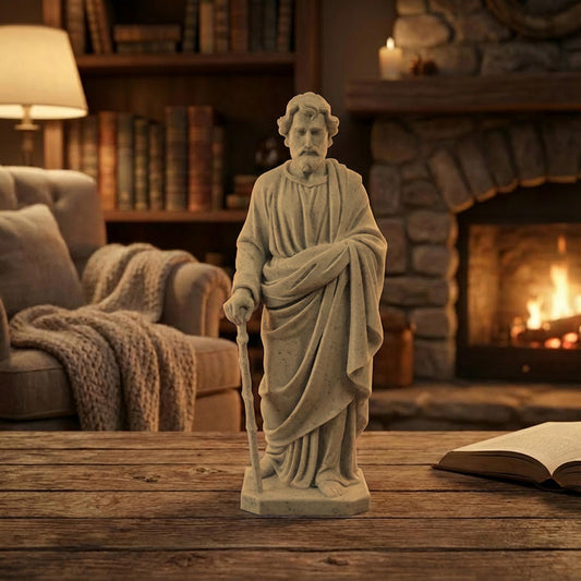 Saint Joseph Holding Staff Statue | Wood-Like Finishing Texture