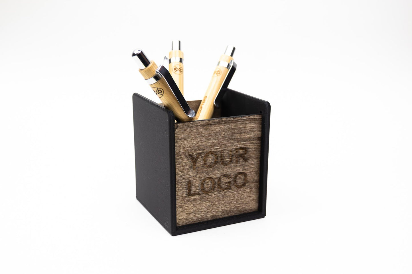 Pen Holder With Laser Engraved Wood | Custom Office Gift