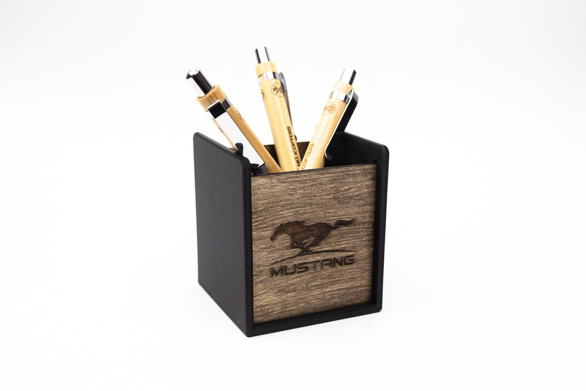 Pen Holder With Laser Engraved Wood | Custom Office Gift