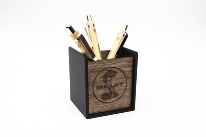 Pen Holder With Laser Engraved Wood | Custom Office Gift