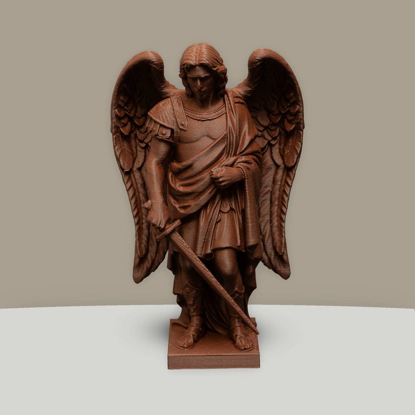 Archangel Michael Statue | Wood-Like Finishing Texture
