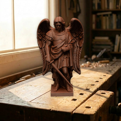 Archangel Michael Statue | Wood-Like Finishing Texture