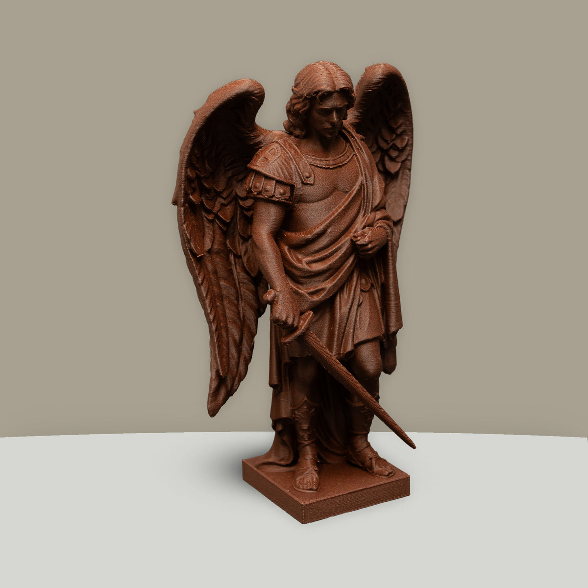 Archangel Michael Statue | Wood-Like Finishing Texture