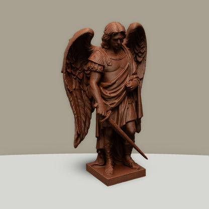Archangel Michael Statue | Wood-Like Finishing Texture