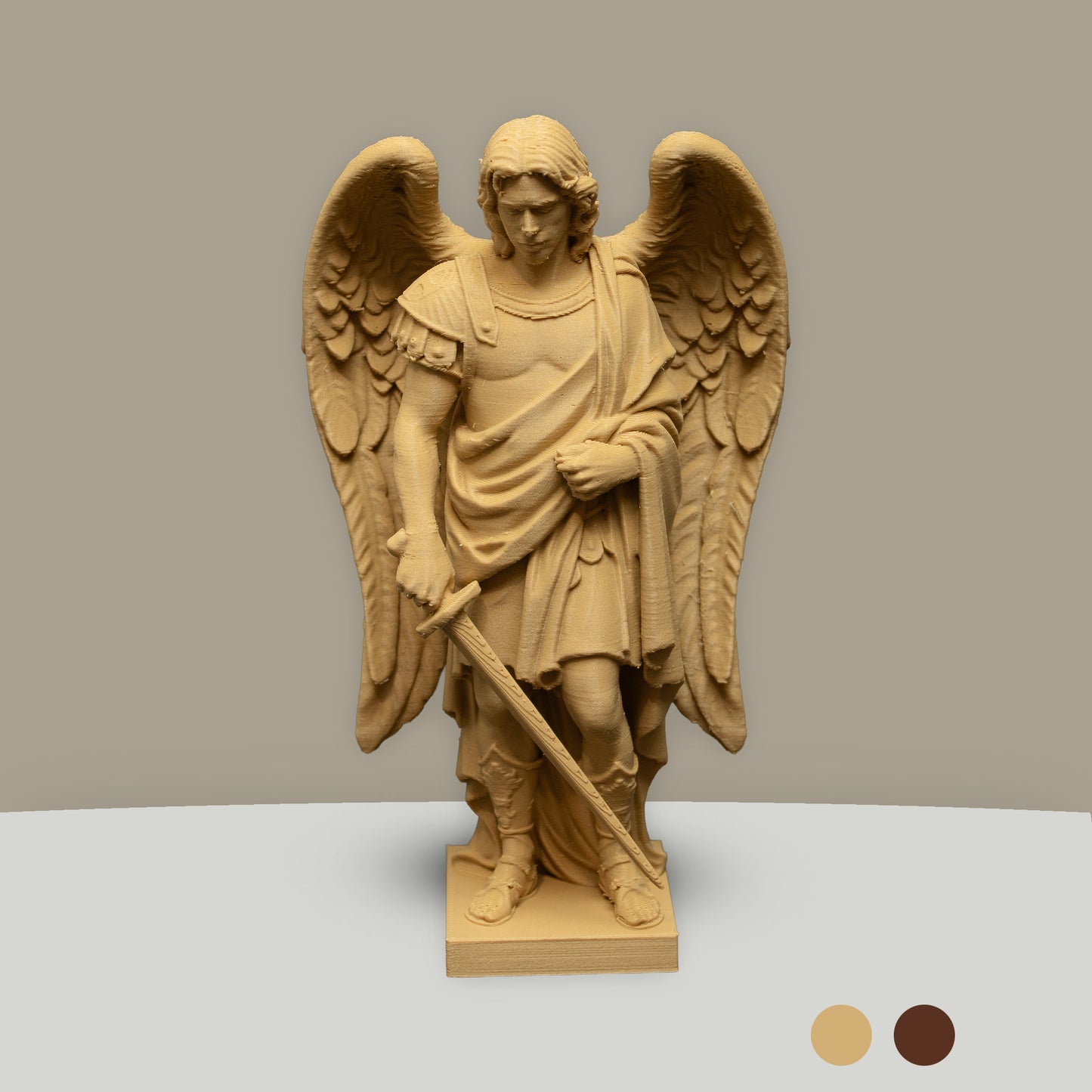 Archangel Michael Statue | Wood-Like Finishing Texture