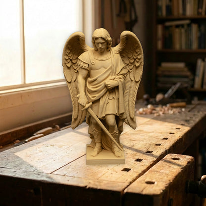 Archangel Michael Statue | Wood-Like Finishing Texture