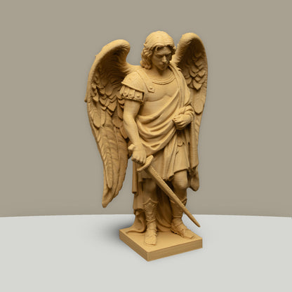 Archangel Michael Statue | Wood-Like Finishing Texture