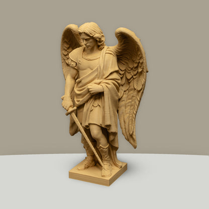 Archangel Michael Statue | Wood-Like Finishing Texture