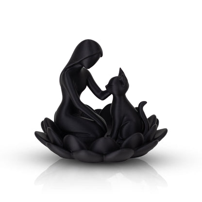 Modern Cat Lover Jewelry Holder | Minimalist Decorative Tray with Woman & Cat Sculpture, Elegant Home Decor