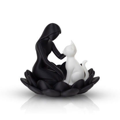 Modern Cat Lover Jewelry Holder | Minimalist Decorative Tray with Woman & Cat Sculpture, Elegant Home Decor