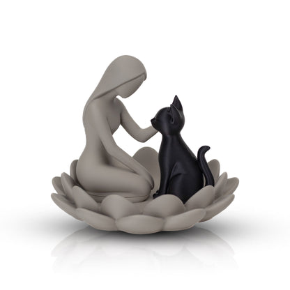 Modern Cat Lover Jewelry Holder | Minimalist Decorative Tray with Woman & Cat Sculpture, Elegant Home Decor