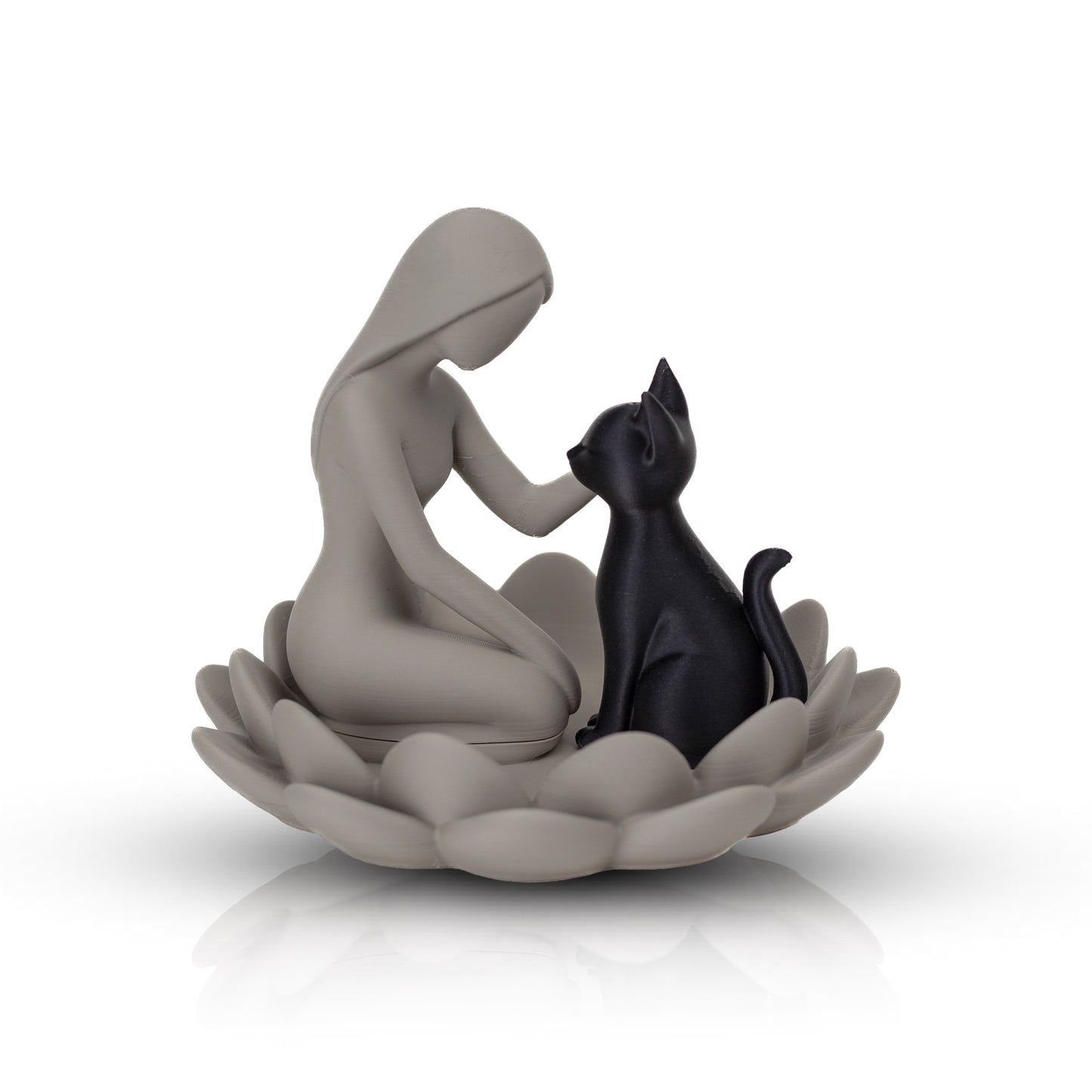 Modern Cat Lover Jewelry Holder | Minimalist Decorative Tray with Woman & Cat Sculpture, Elegant Home Decor