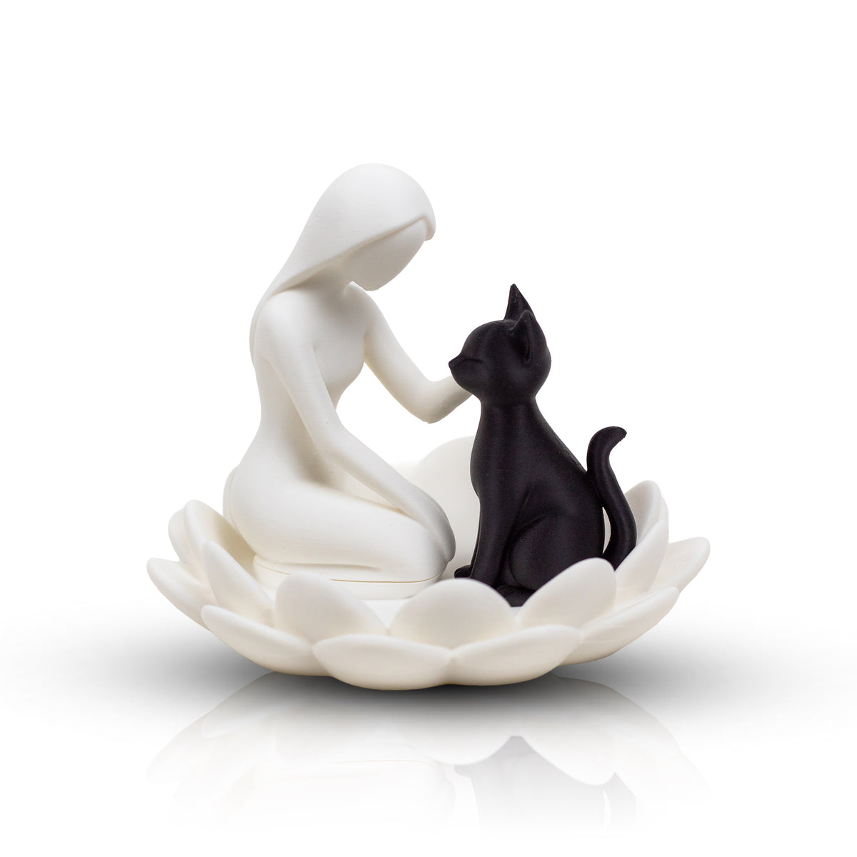 Modern Cat Lover Jewelry Holder | Minimalist Decorative Tray with Woman & Cat Sculpture, Elegant Home Decor