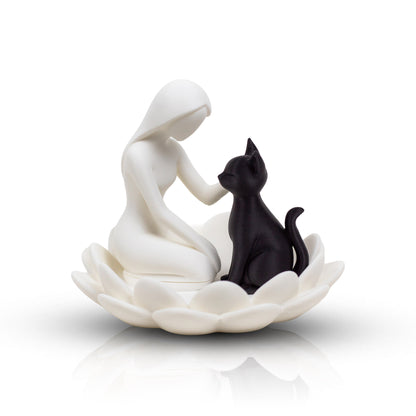 Modern Cat Lover Jewelry Holder | Minimalist Decorative Tray with Woman & Cat Sculpture, Elegant Home Decor