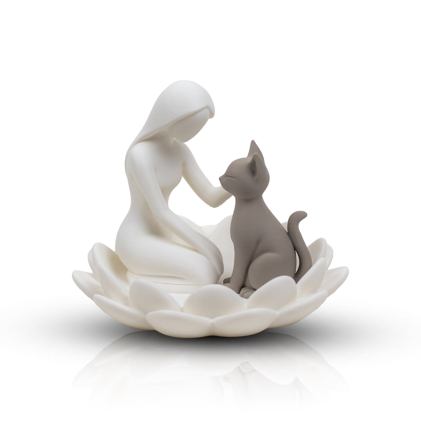 Modern Cat Lover Jewelry Holder | Minimalist Decorative Tray with Woman & Cat Sculpture, Elegant Home Decor