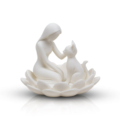 Modern Cat Lover Jewelry Holder | Minimalist Decorative Tray with Woman & Cat Sculpture, Elegant Home Decor