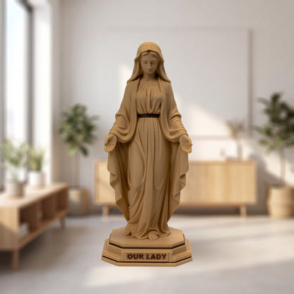 Blessed Virgin Mary Wood Statue, Walnut, Maple, Two-Tone or Copper, 6-10 Inch, Catholic Gift