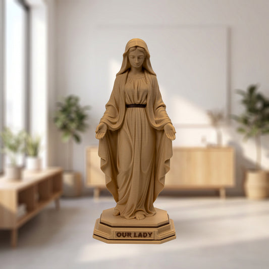 Blessed Virgin Mary Wood Statue, Walnut, Maple, Two-Tone or Copper, 6-10 Inch, Catholic Gift