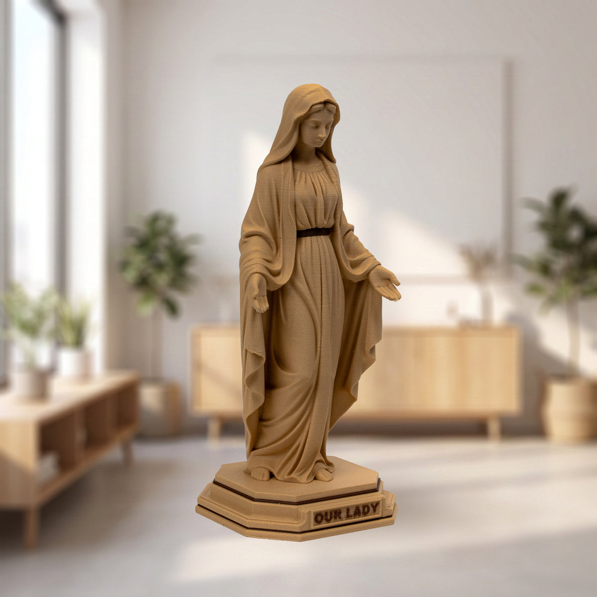 Blessed Virgin Mary Wood Statue, Walnut, Maple, Two-Tone or Copper, 6-10 Inch, Catholic Gift