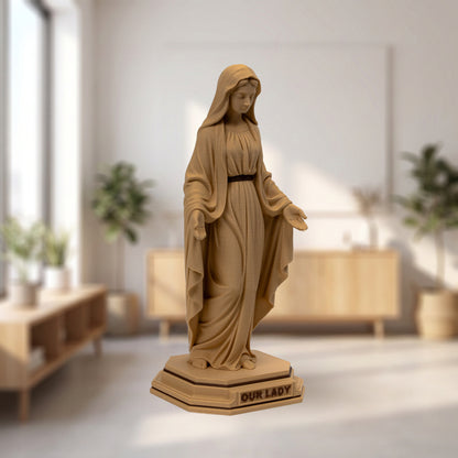 Blessed Virgin Mary Wood Statue, Walnut, Maple, Two-Tone or Copper, 6-10 Inch, Catholic Gift