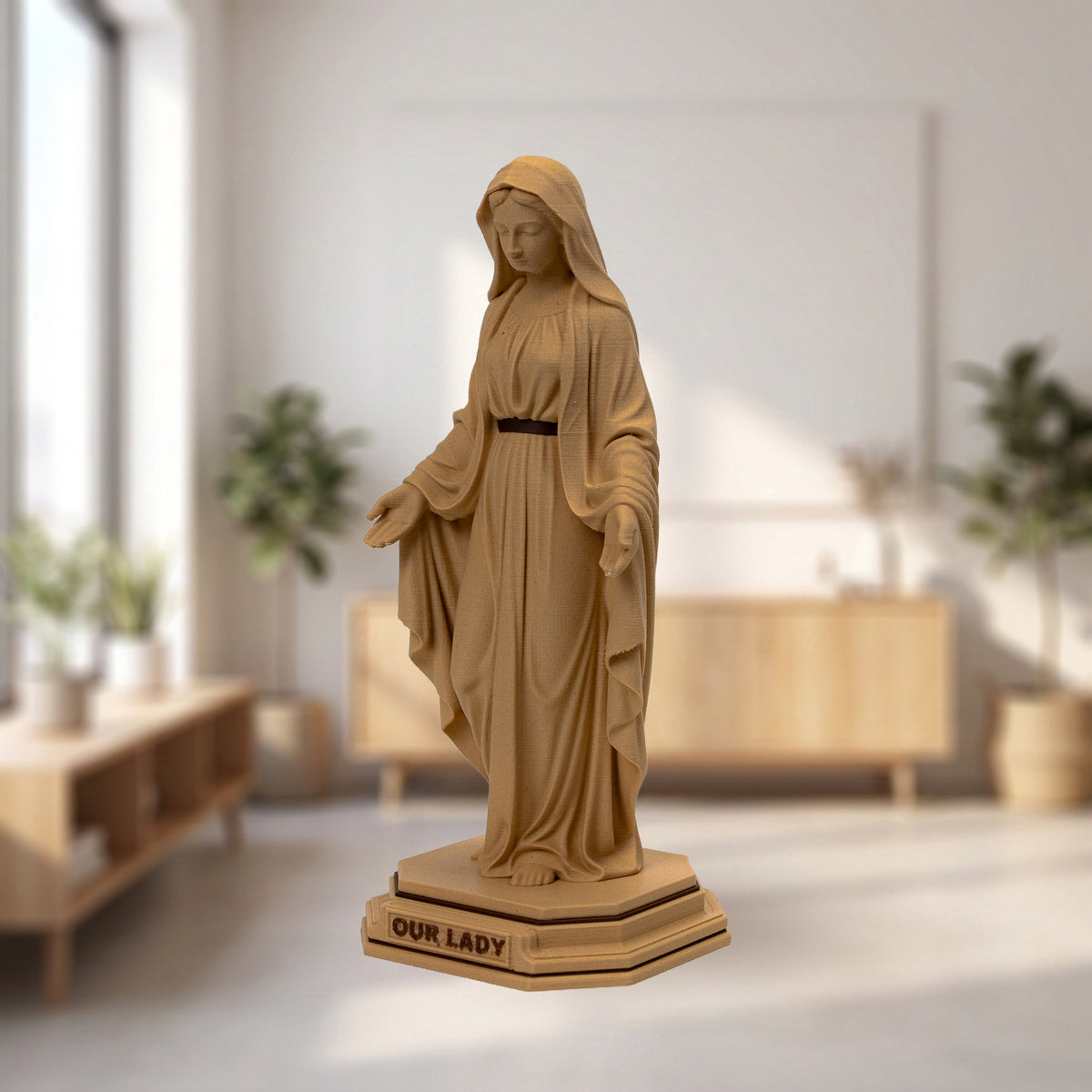 Blessed Virgin Mary Wood Statue, Walnut, Maple, Two-Tone or Copper, 6-10 Inch, Catholic Gift