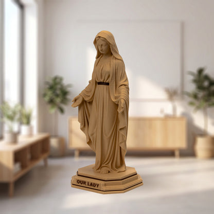 Blessed Virgin Mary Wood Statue, Walnut, Maple, Two-Tone or Copper, 6-10 Inch, Catholic Gift