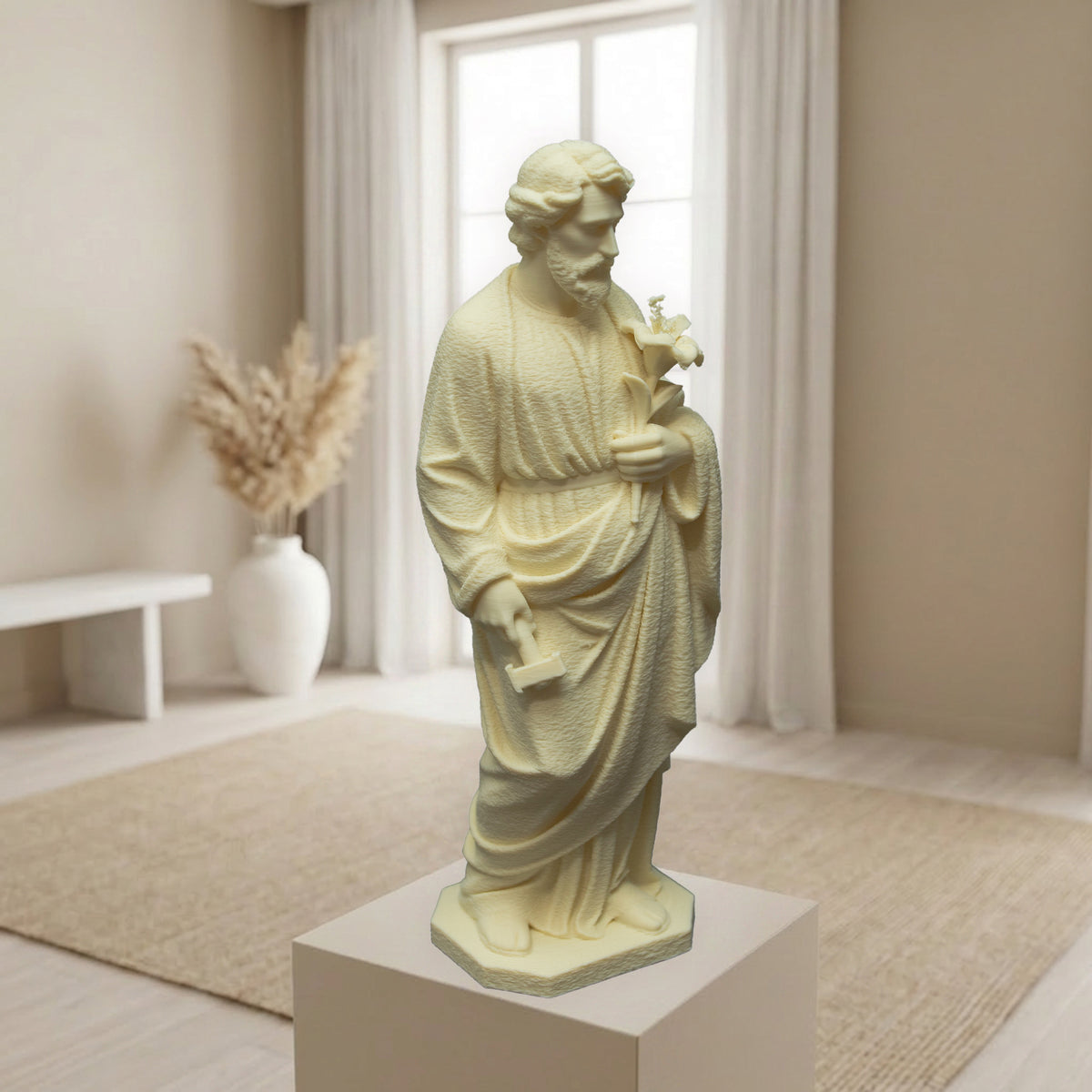 Saint Joseph with Lilies | White or Beige Cotton Finish
