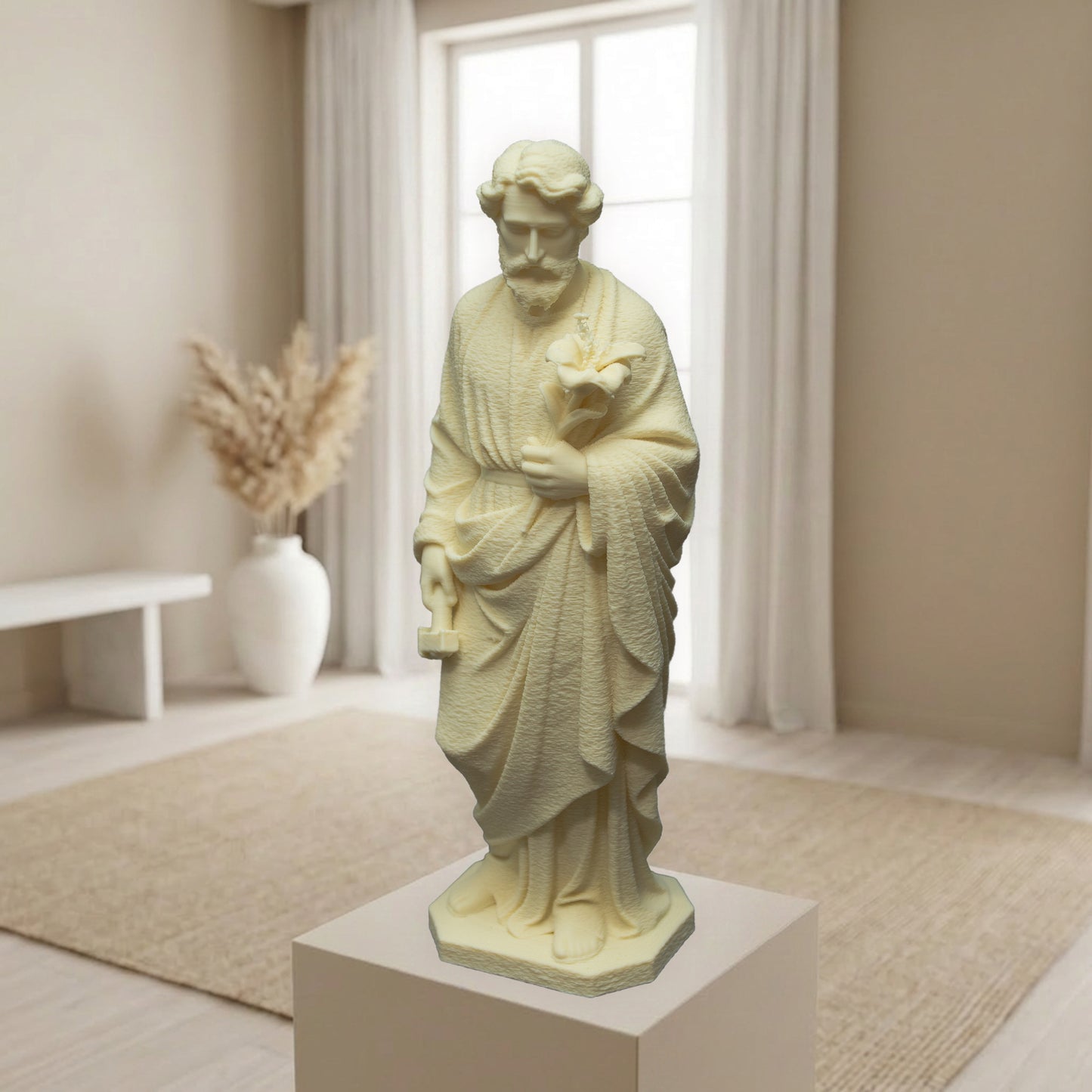 Saint Joseph with Lilies | White or Beige Cotton Finish