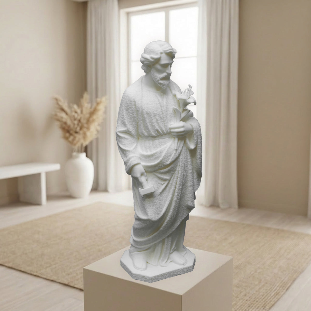 Saint Joseph with Lilies | White or Beige Cotton Finish