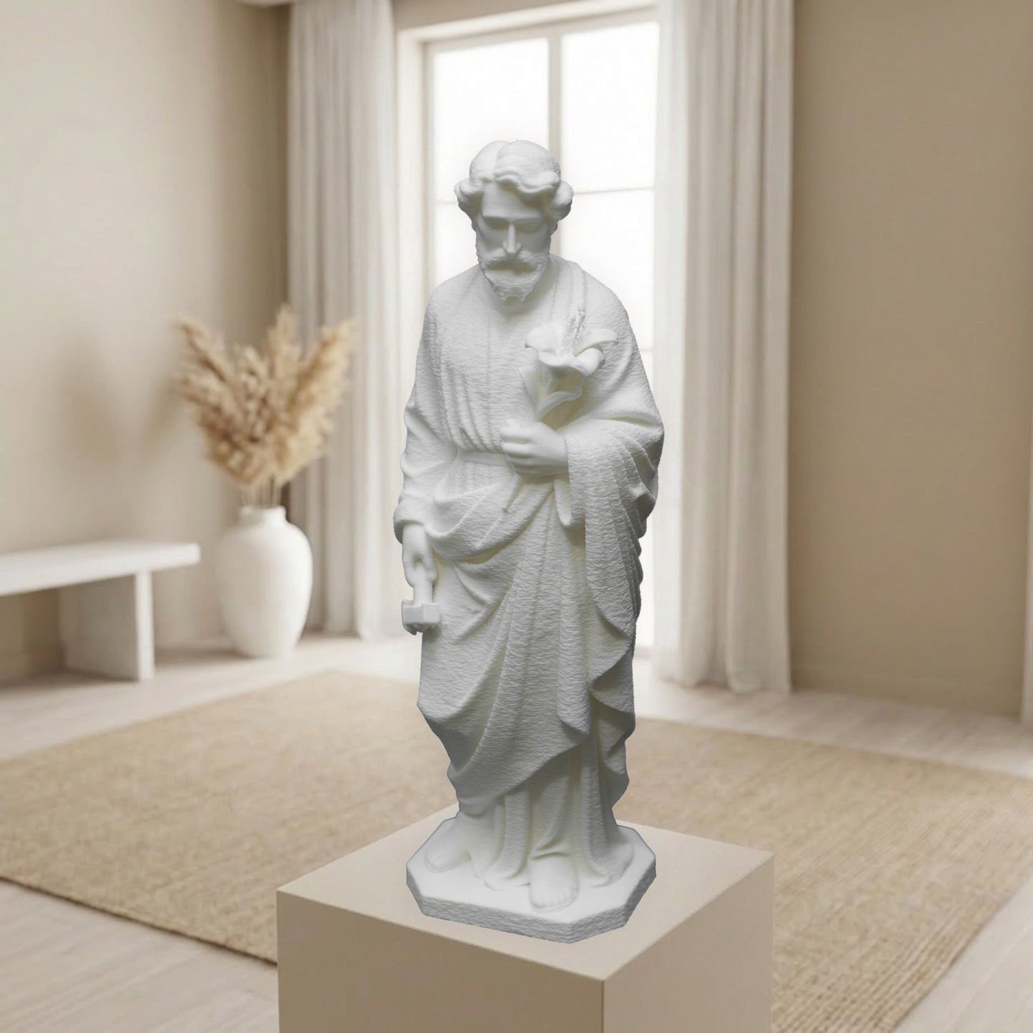 Saint Joseph with Lilies | White or Beige Cotton Finish