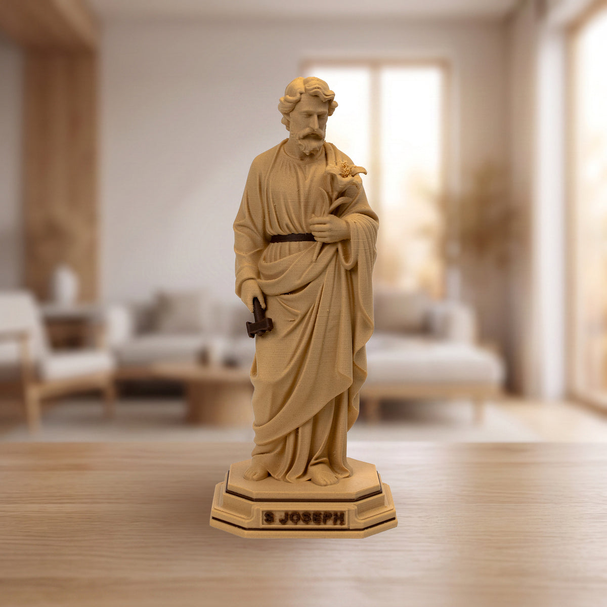 Saint Joseph Statue with Lilies, Maple Wood Finish, 6-10 Inch, Catholic Gift