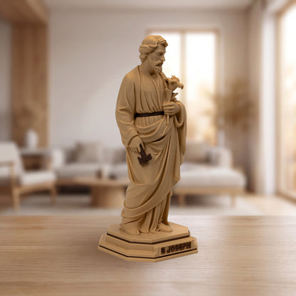 Saint Joseph Statue with Lilies, Maple Wood Finish, 6-10 Inch, Catholic Gift