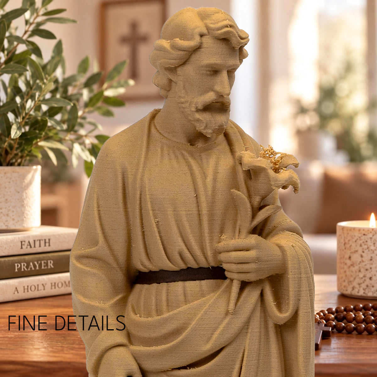 Saint Joseph Statue with Lilies, Maple Wood Finish, 6-10 Inch, Catholic Gift