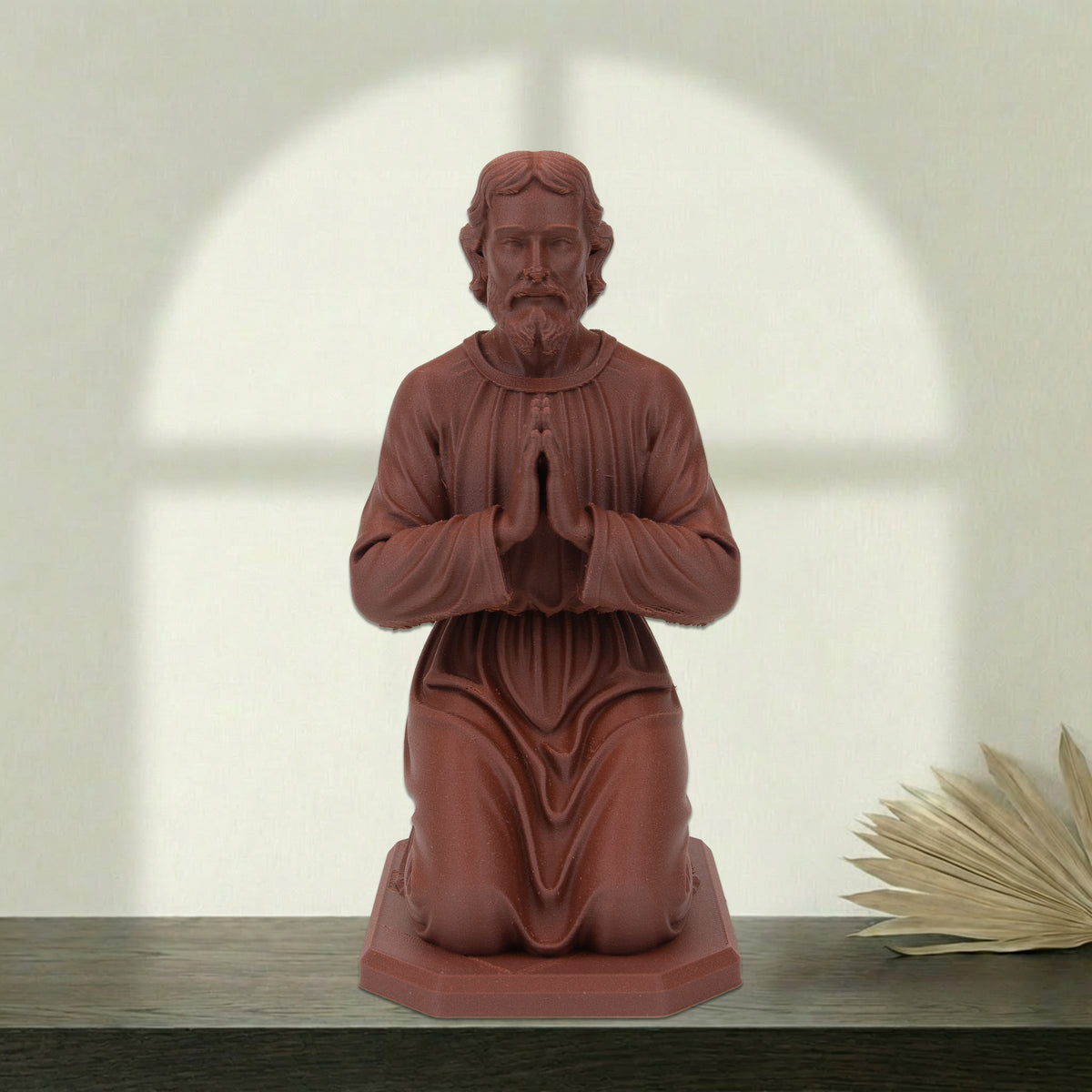 Saint Joseph Kneeling Statue | Wood-Like Finishing Texture