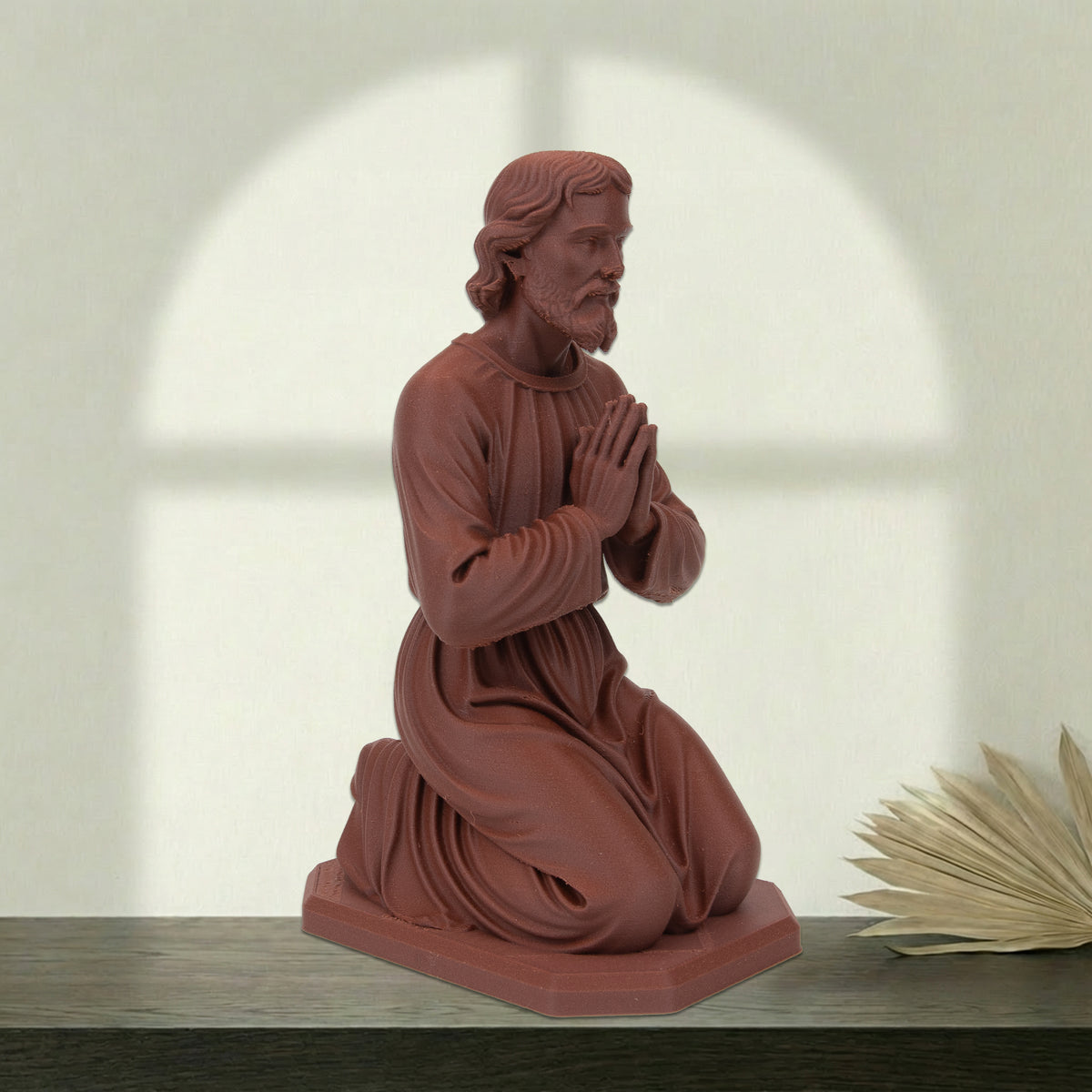 Saint Joseph Kneeling Statue | Wood-Like Finishing Texture