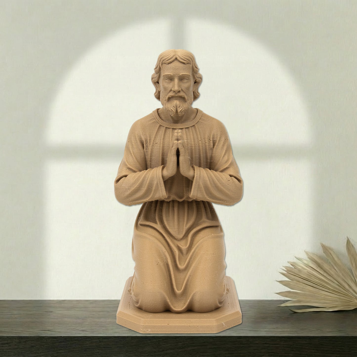 Saint Joseph Kneeling Statue | Wood-Like Finishing Texture