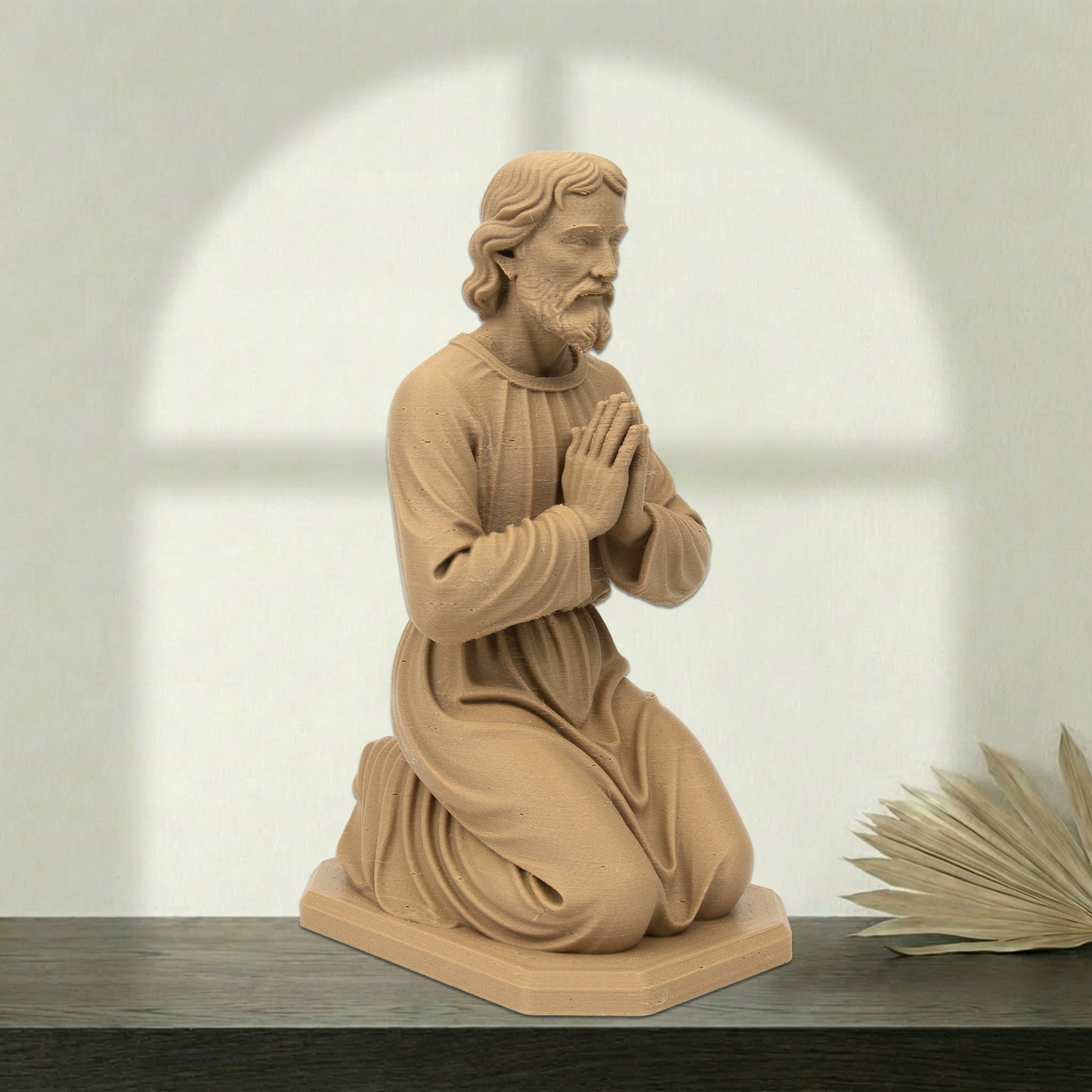 Saint Joseph Kneeling Statue | Wood-Like Finishing Texture