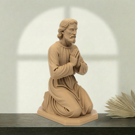 Saint Joseph Kneeling Statue | Wood-Like Finishing Texture