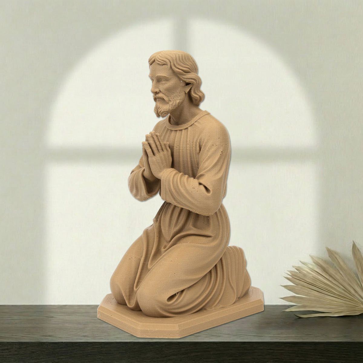 Saint Joseph Kneeling Statue | Wood-Like Finishing Texture