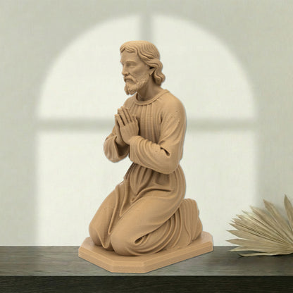Saint Joseph Kneeling Statue | Wood-Like Finishing Texture