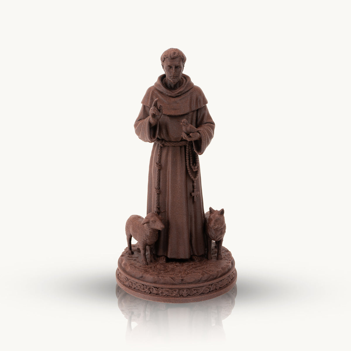 Saint Francis of Assisi Statue with Wolf, Wood Finish, 6-10 Inch, Catholic Gift