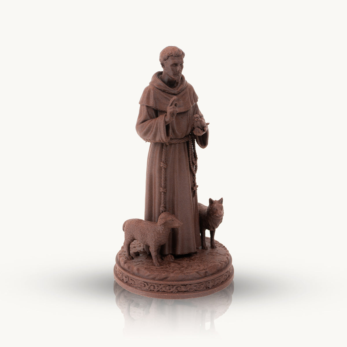 Saint Francis of Assisi Statue with Wolf, Wood Finish, 6-10 Inch, Catholic Gift