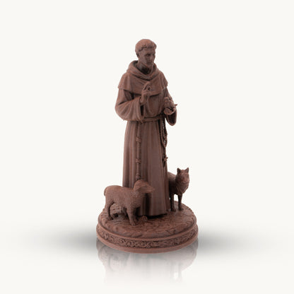 Saint Francis of Assisi Statue with Wolf, Wood Finish, 6-10 Inch, Catholic Gift